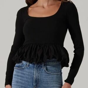 Black Long Sleeve Peplum Bubble Hem Blouse
